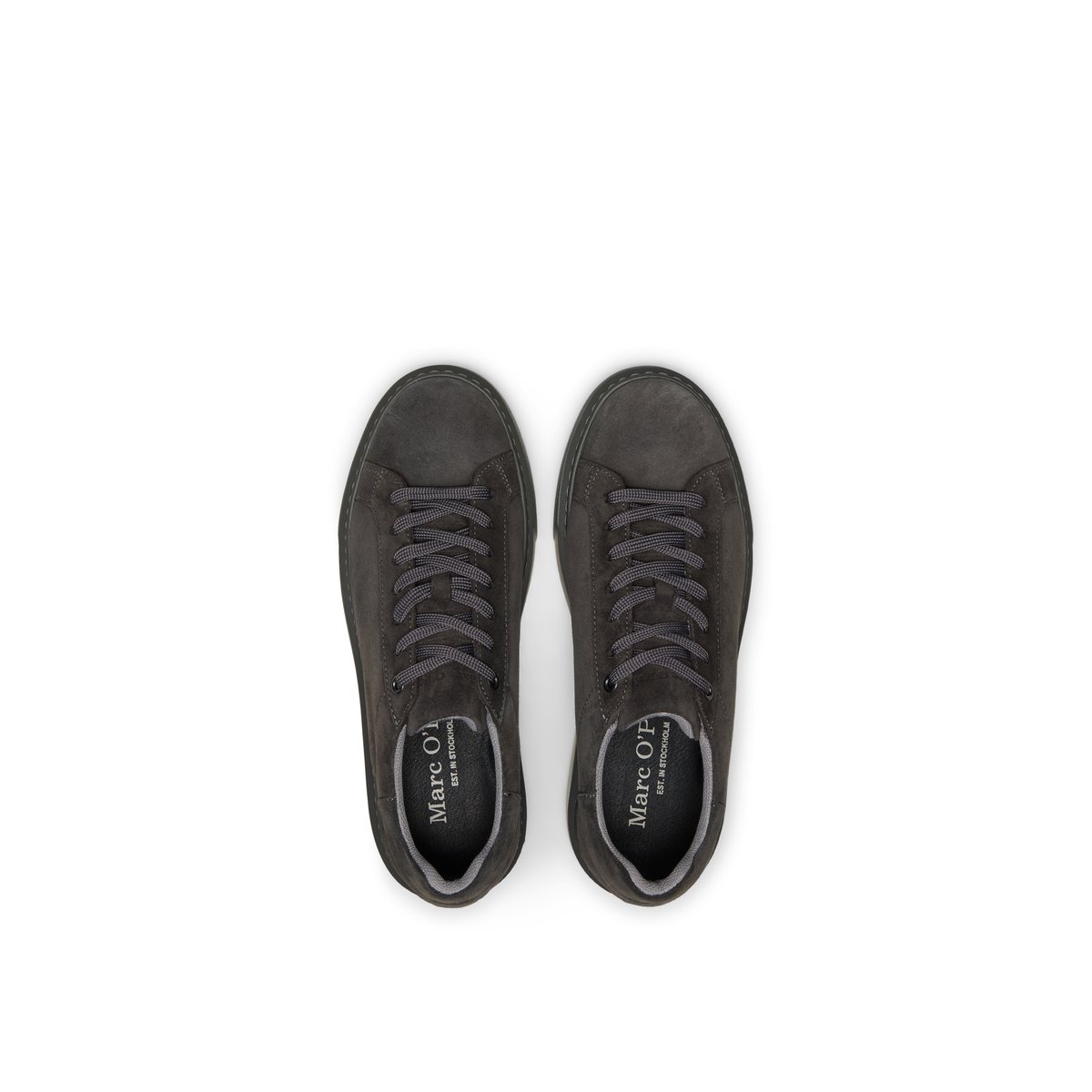 Modèle de baskets Cedric en cuir de vachette velours souple gris foncé, MARC O'POLO