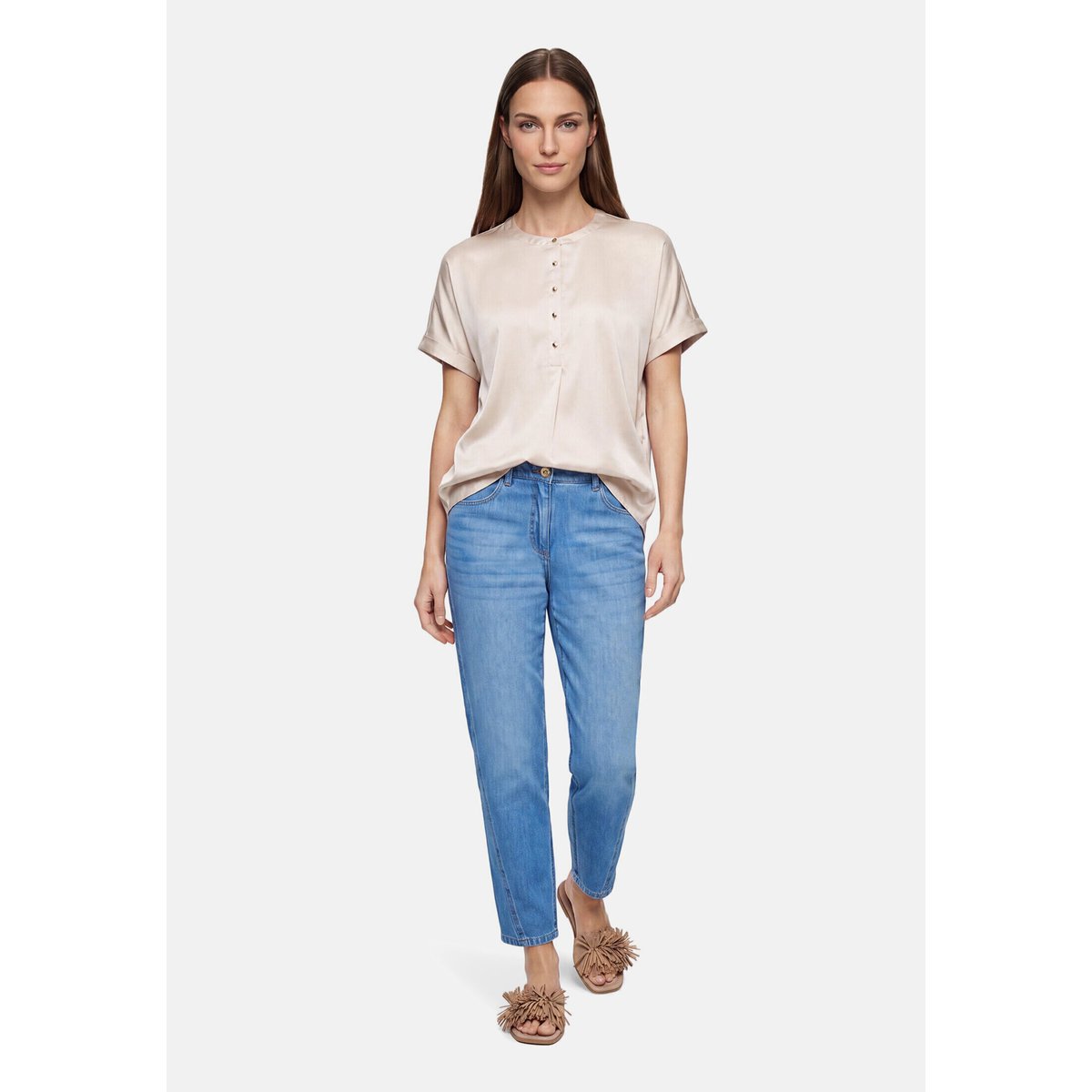 T-shirt façon blouse à revers au bas des manches gris, BETTY BARCLAY