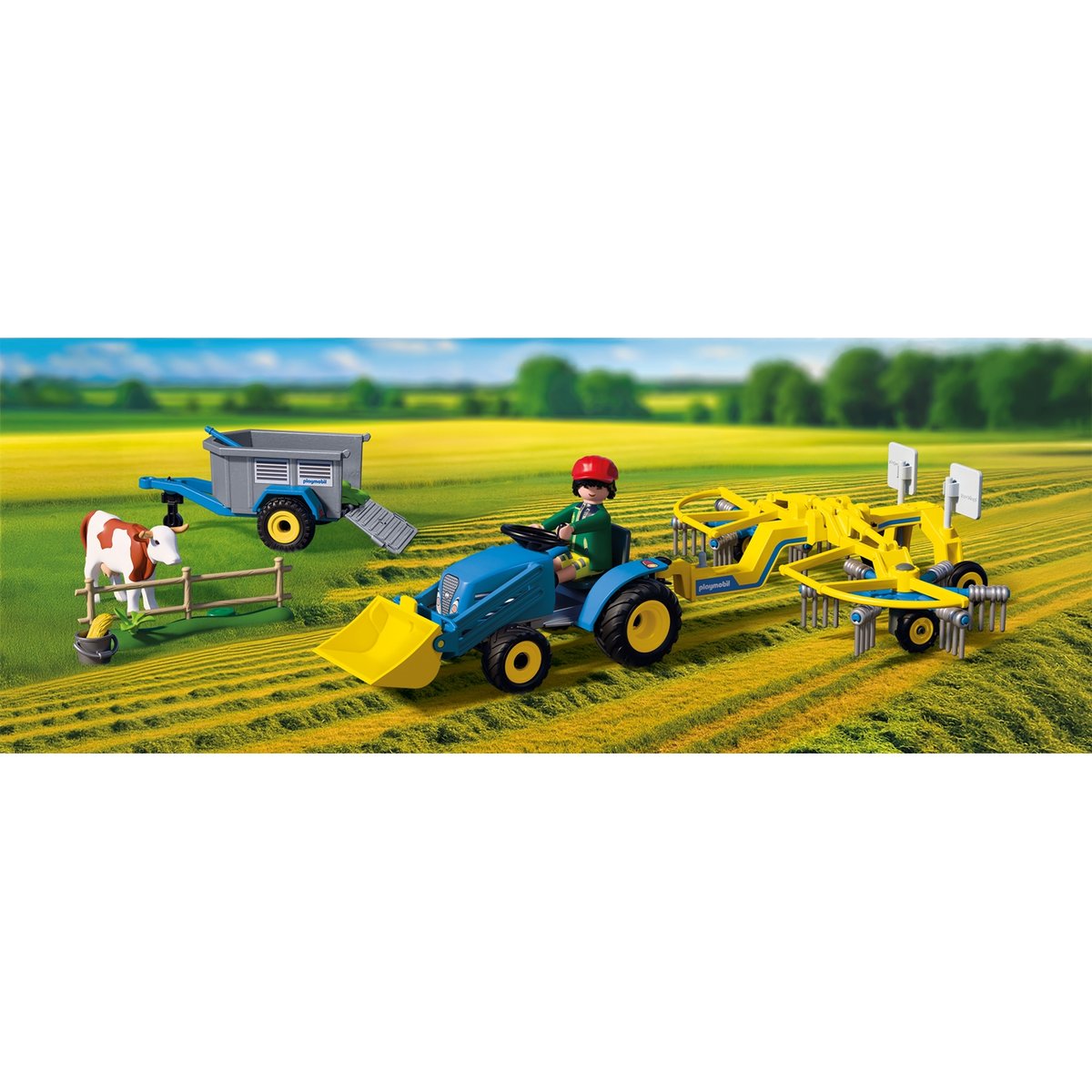 Petit tracteur avec andaineur à foin multicolore, PLAYMOBIL