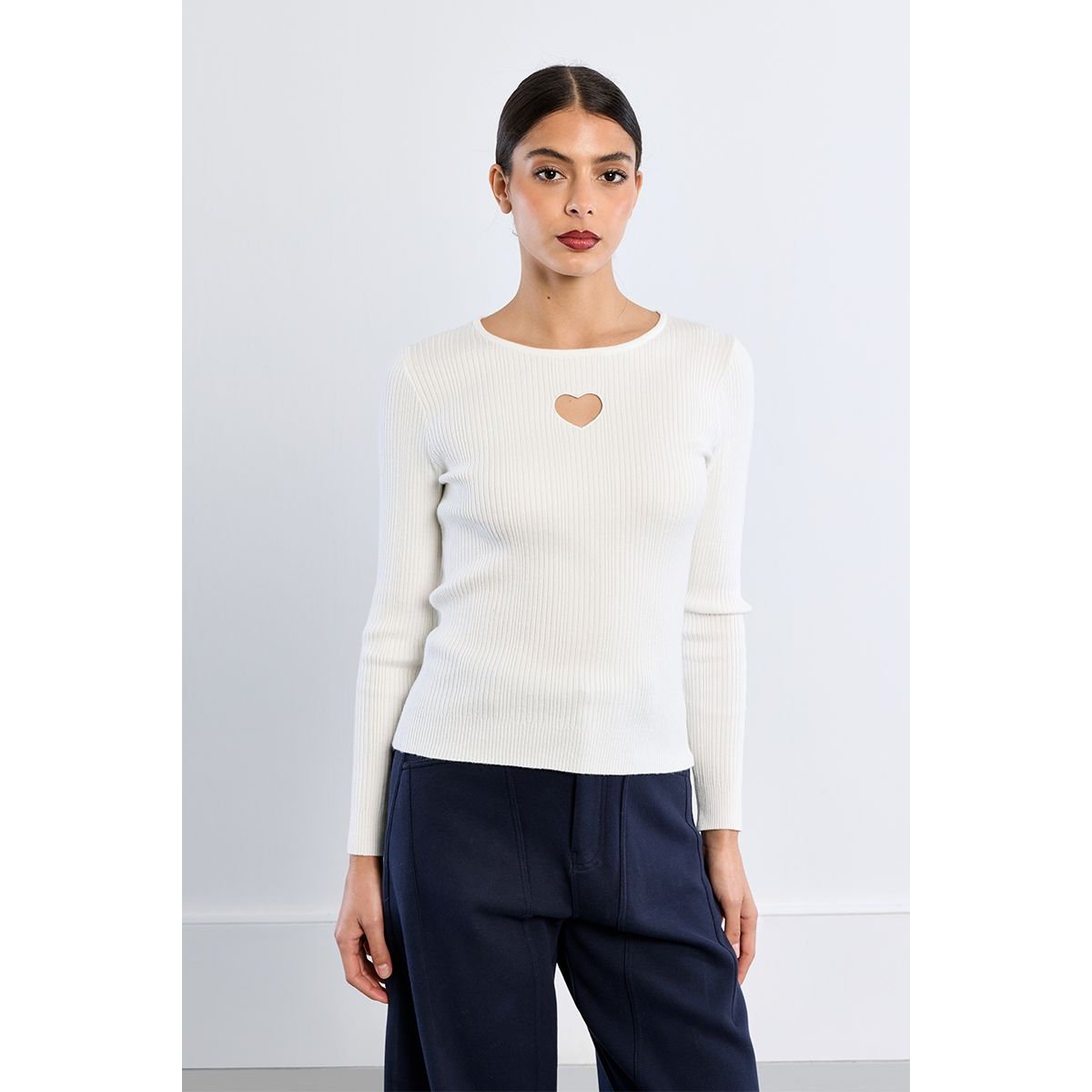 Pull côtelé, ouverture cœur offwhite, LILI SIDONIO