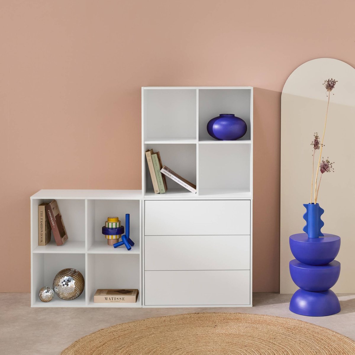 Etagère, bibliothèque modulable décor bois 3 éléments - 3 tiroirs 8 niches KOMPO chêne, SWEEEK