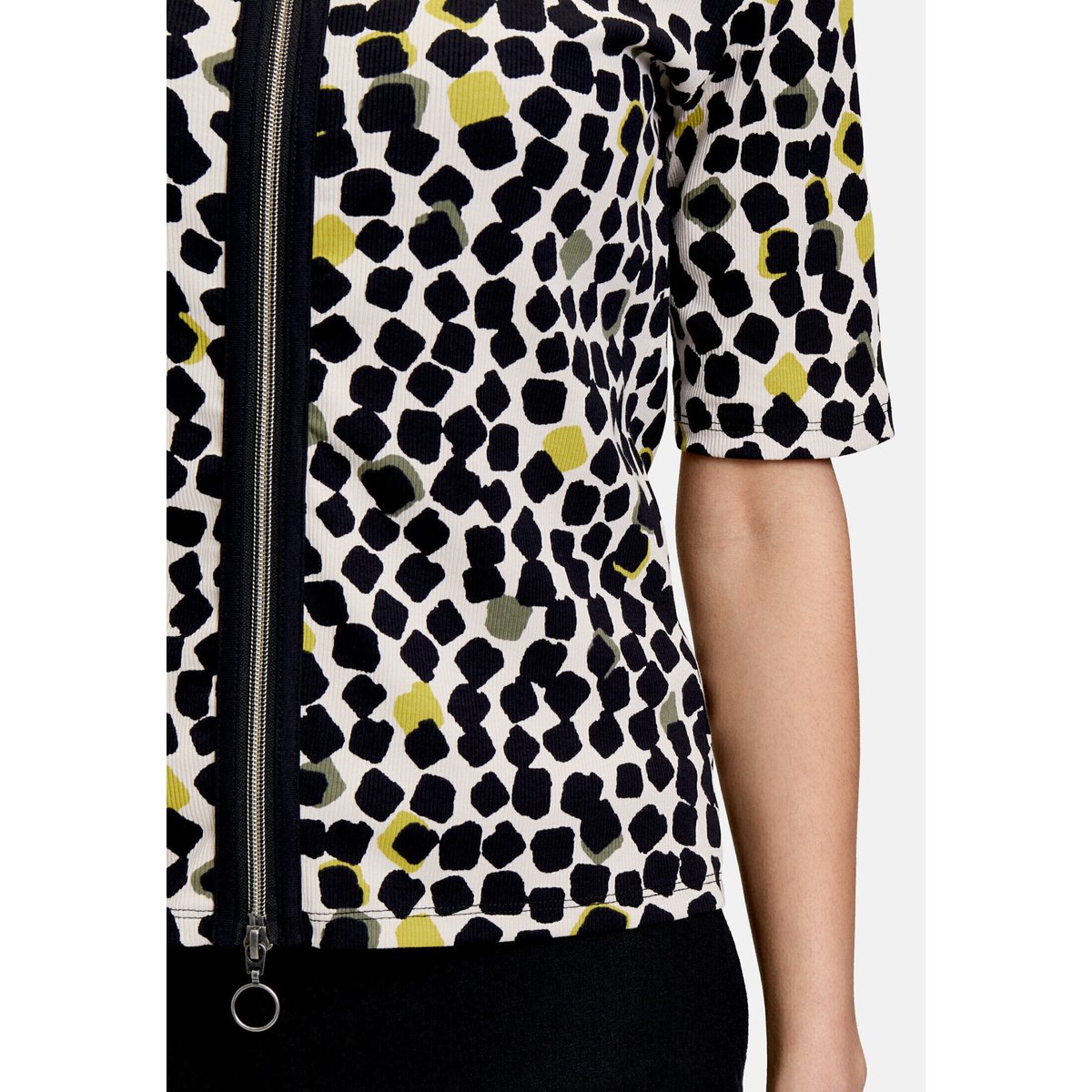 Cardigan façon t-shirt de texture côtelée beige/noir, BETTY BARCLAY