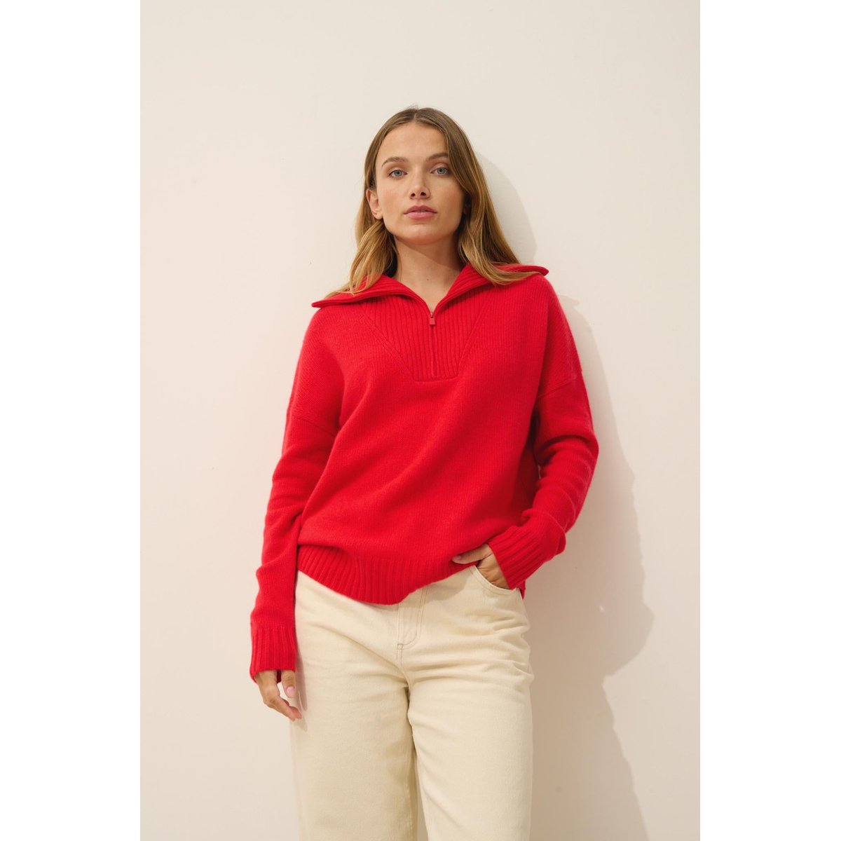 Pull Camionneur 6 Fils Carmin Akar rouge, JUST CASHMERE