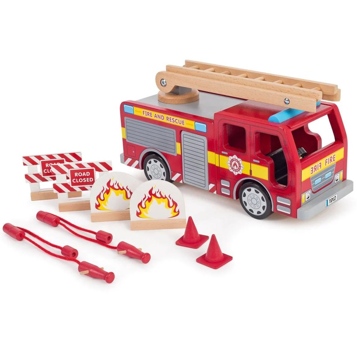 Camion de pompiers et accessoires rouge, BIGJIGS