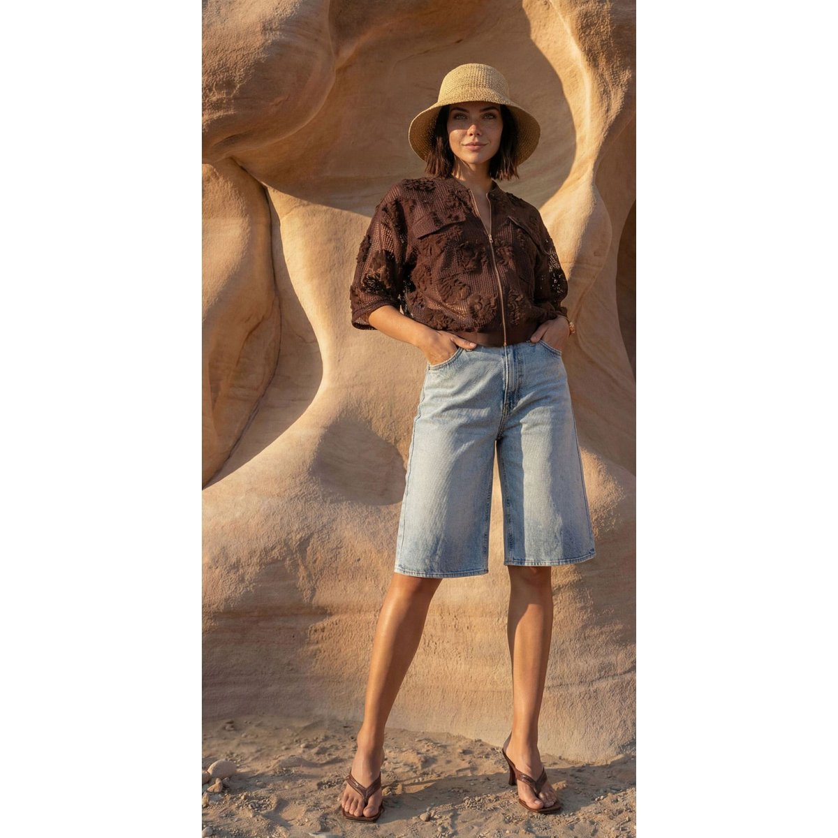 Jeansshorts à ceinture light blue denim, ZERO