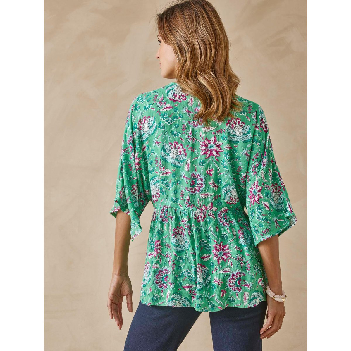Blouse fluide coupe ample imprimé fond vert, DAXON