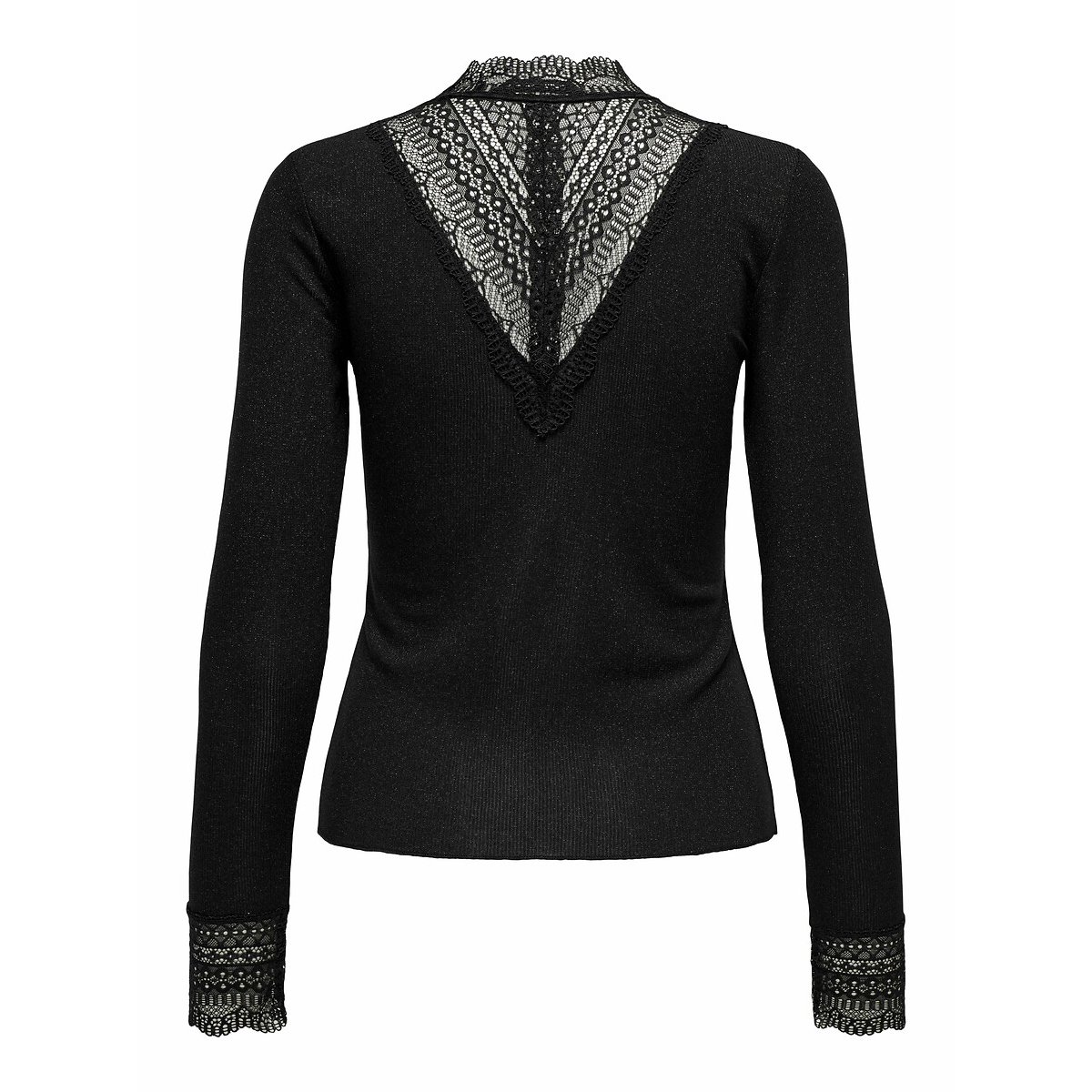 Long Sleeve Top with Metallic Fibres and Lace Detailing black, ONLY