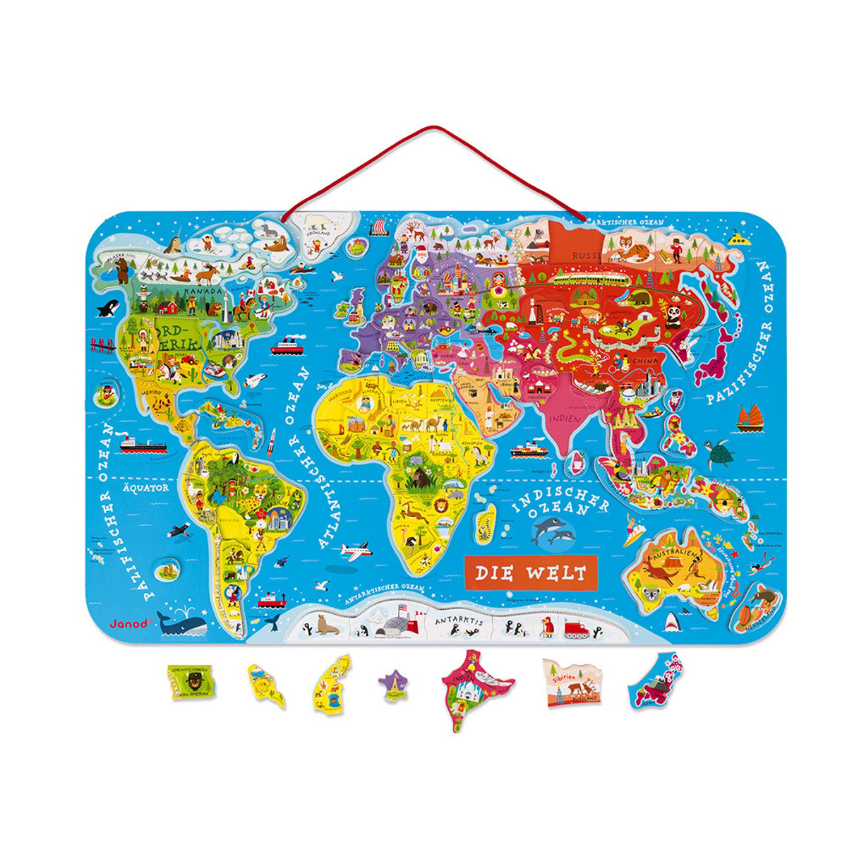 Puzzle Monde Magnétique Allemand 92 Pièces couleur unique, JANOD