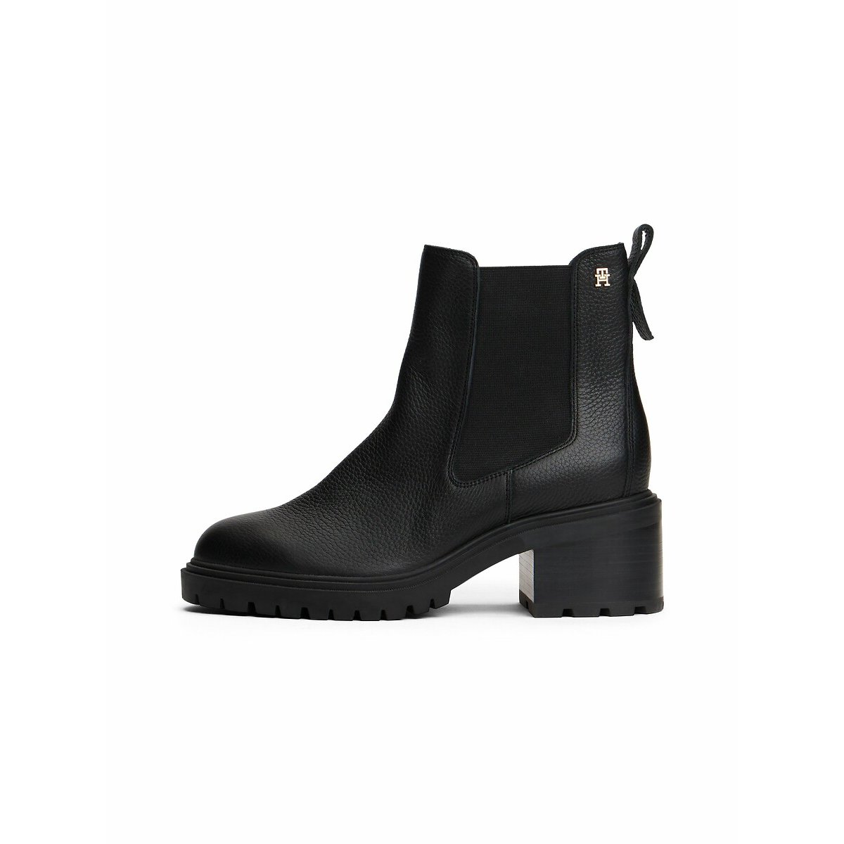 Boots chelsea à talon, cuir noir, TOMMY HILFIGER