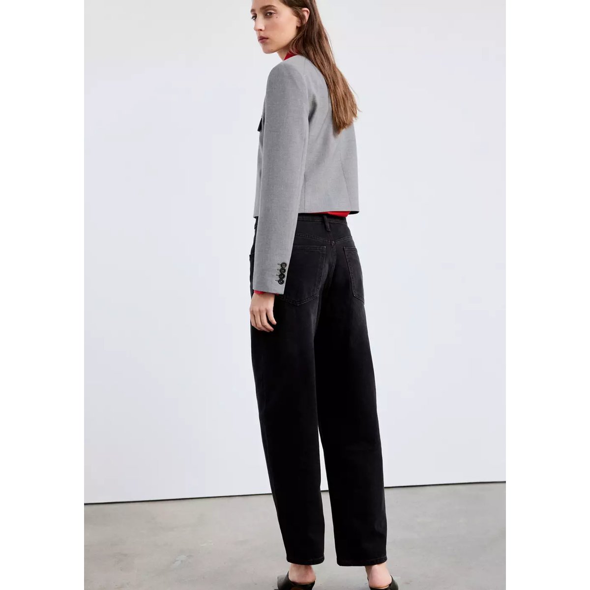 Jean balloon taille normale black denim, MANGO