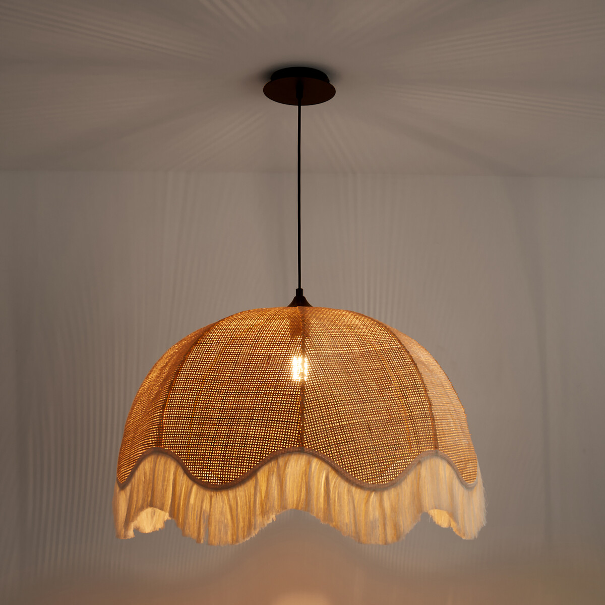 Suspension frangée en rotin Ø69 cm, Daphné naturel/écru, LA REDOUTE INTERIEURS
