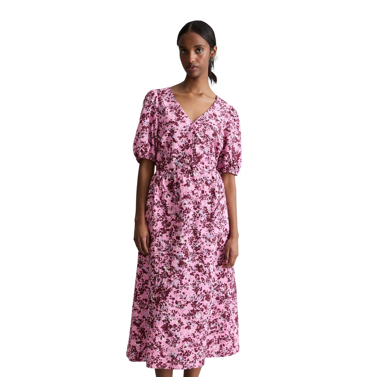 Robe imprimée relaxed en mélange de viscose avec effet froissé rose, MARC O’POLO DENIM