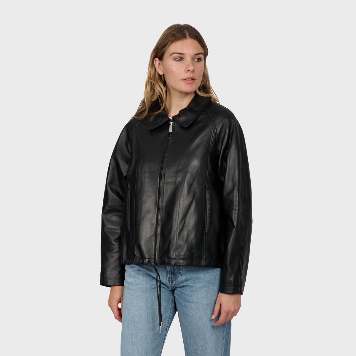 Blouson en cuir à col chemise MELROSE noir, OAKWOOD