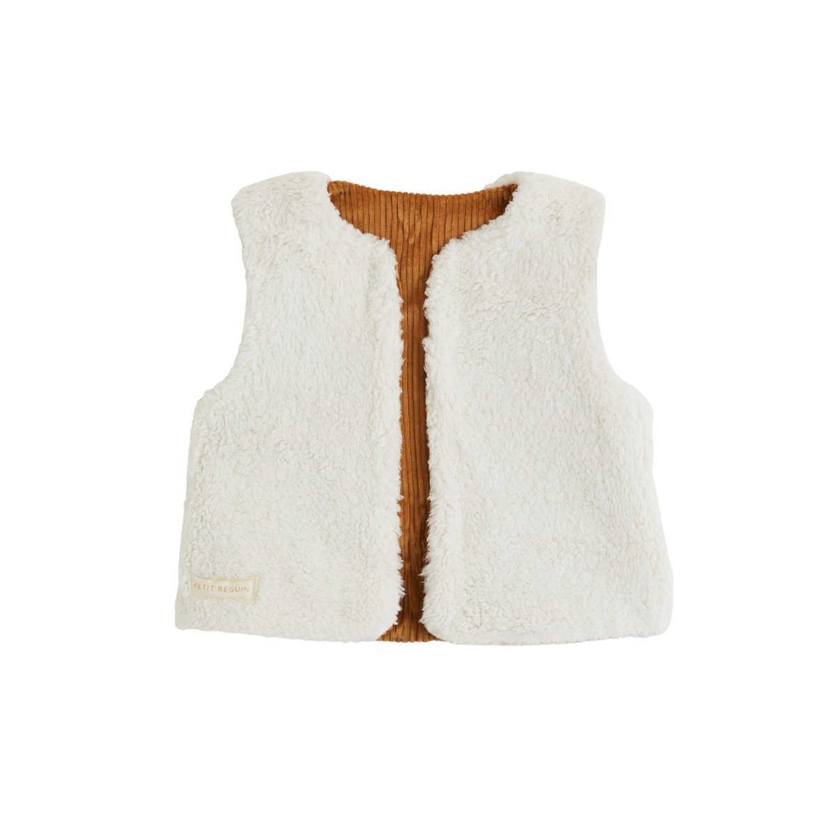 Veste sans manches enfant réversible en sherpa Cléo camel, PETIT BEGUIN