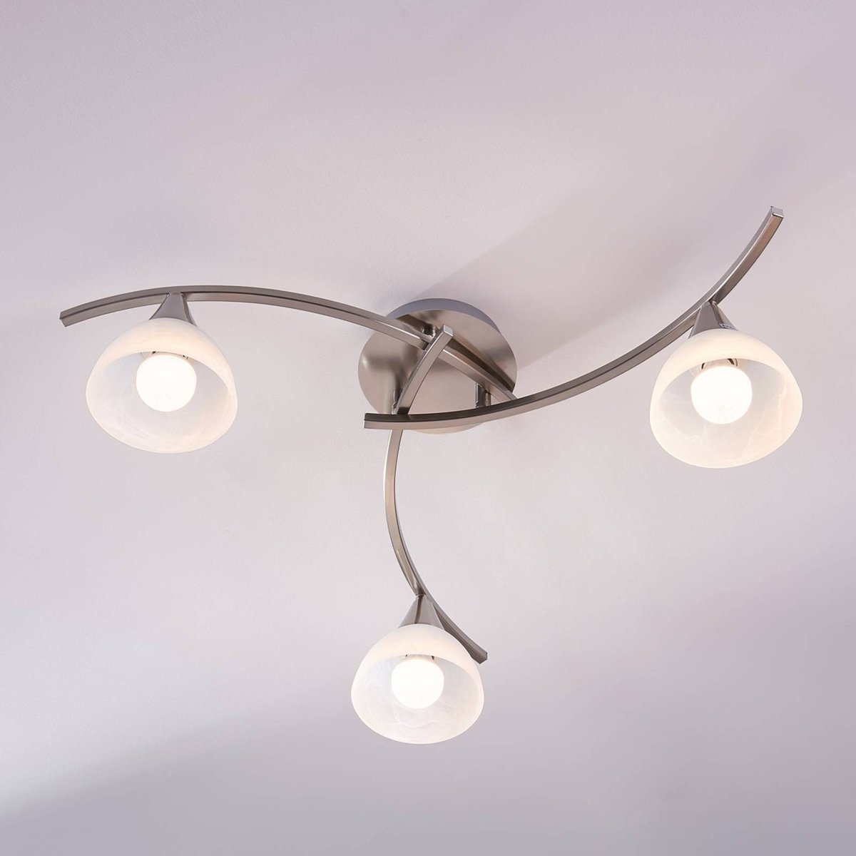 Plafonnier en verre traditionnel, Della blanc, nickel mat, LINDBY