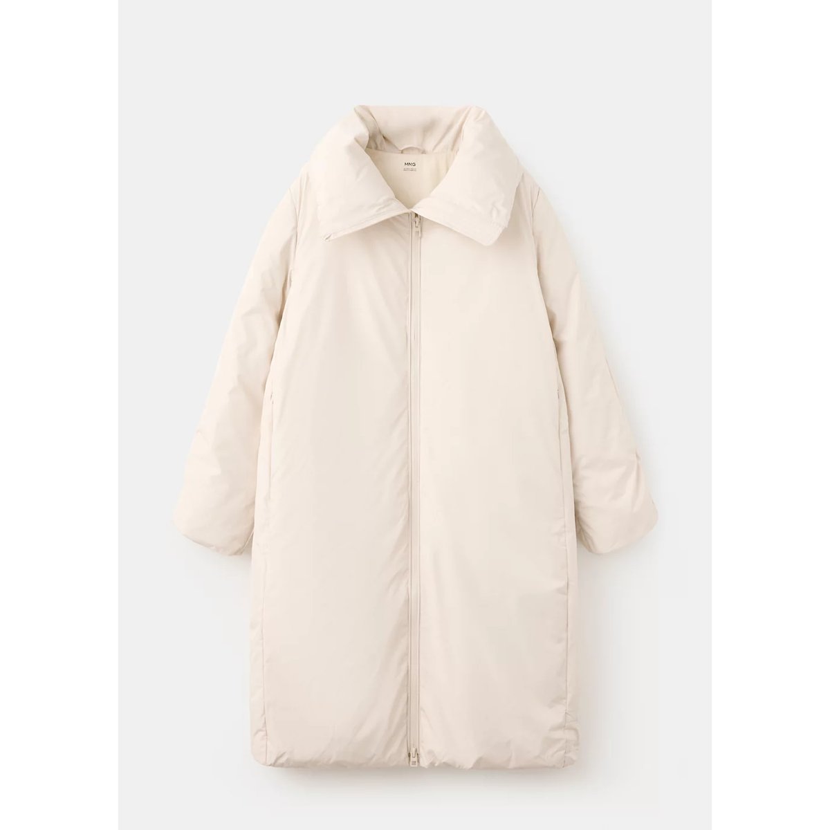 Anorak matelassé long blanc cassé, MANGO