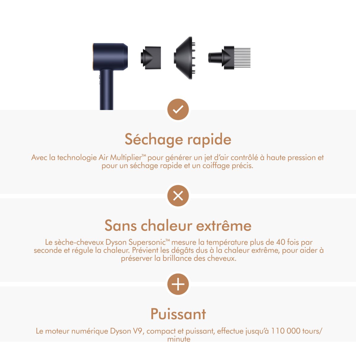 Sèche cheveux Supersonic cheveux bouclés à frisés Bleu de Prusse cuivré couleur unique, DYSON