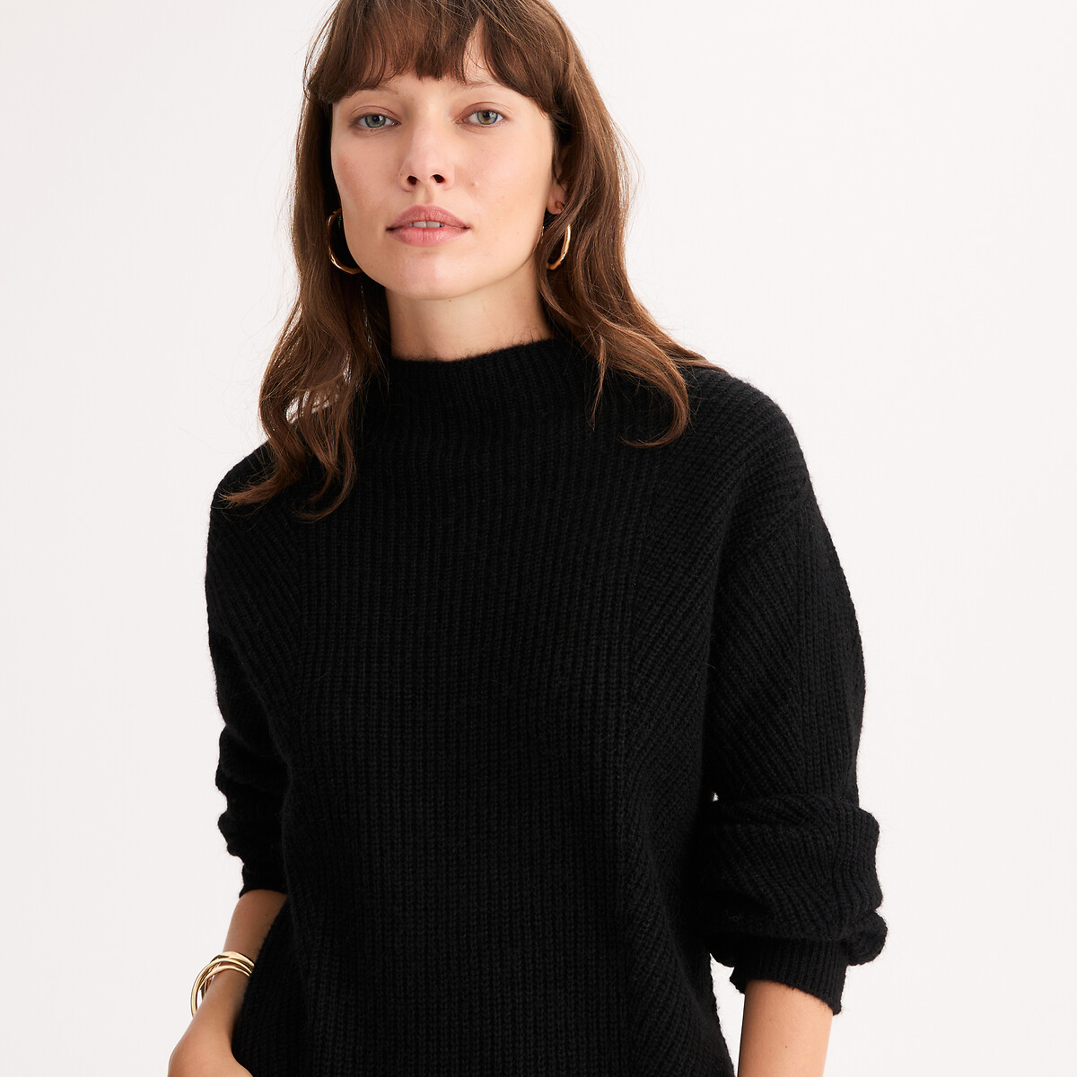 Mid-Length Knitted Jumper Dress with Long Sleeves black, ANNE WEYBURN