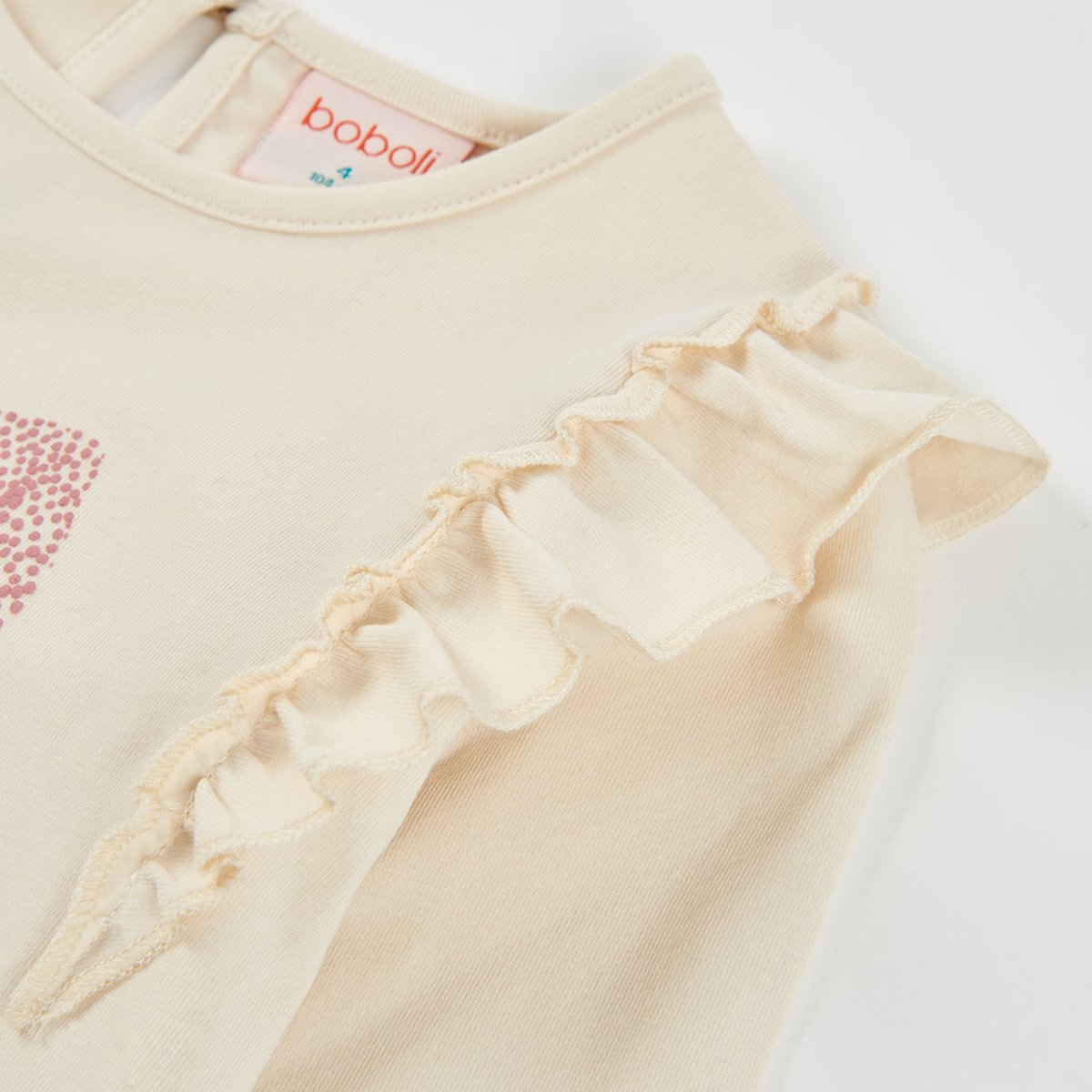 T-shirt fille en maille imprimé noeud beige, BOBOLI