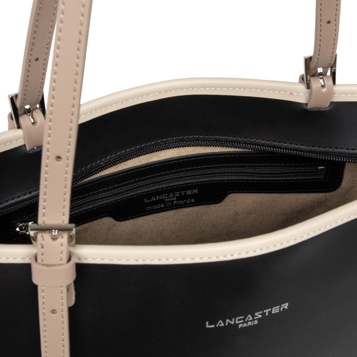 Sac cabas épaule, Made in France SMOOTH noir - nude clair - nude foncé, LANCASTER