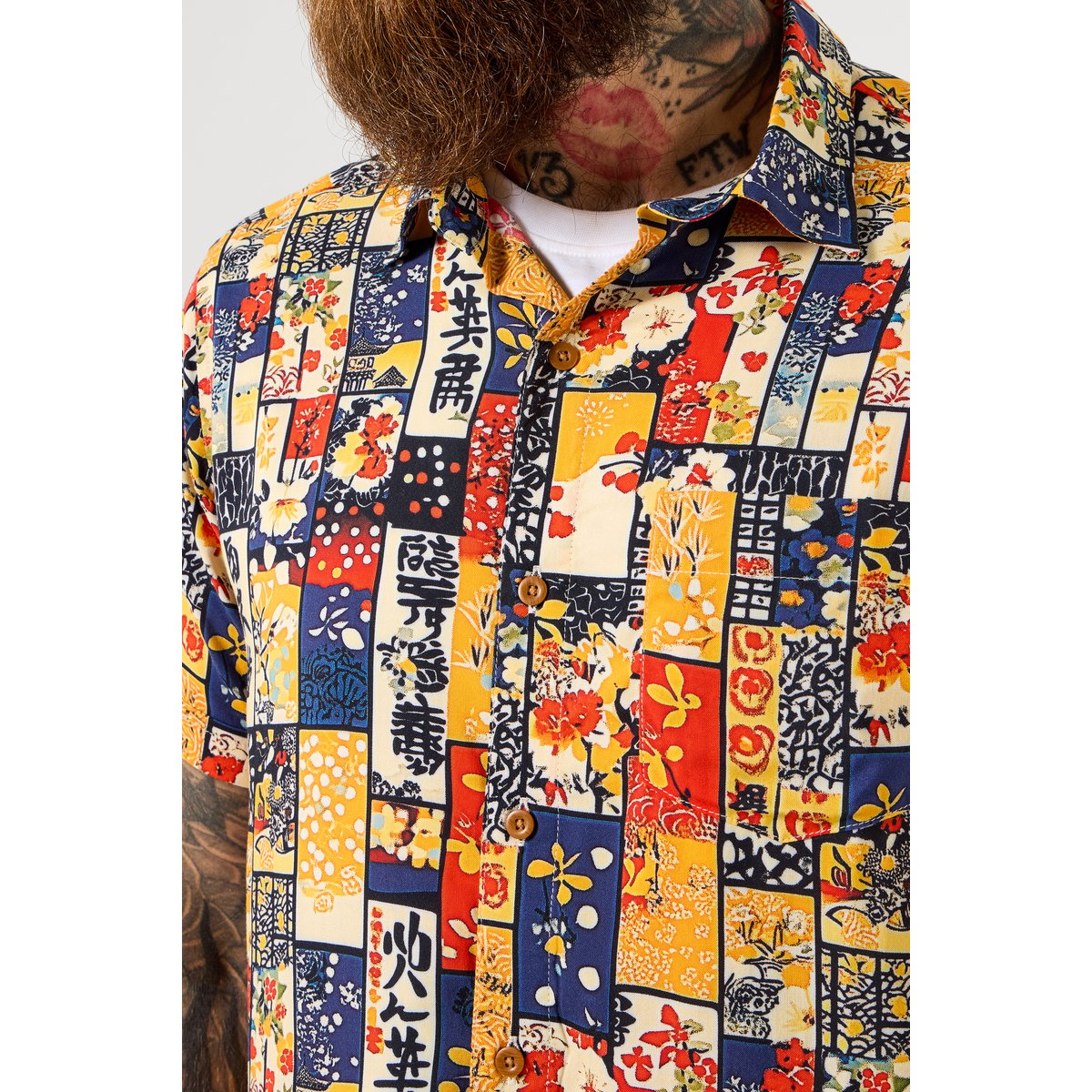 Chemise patchwork d’inspiration japonaise orange, JOE BROWNS