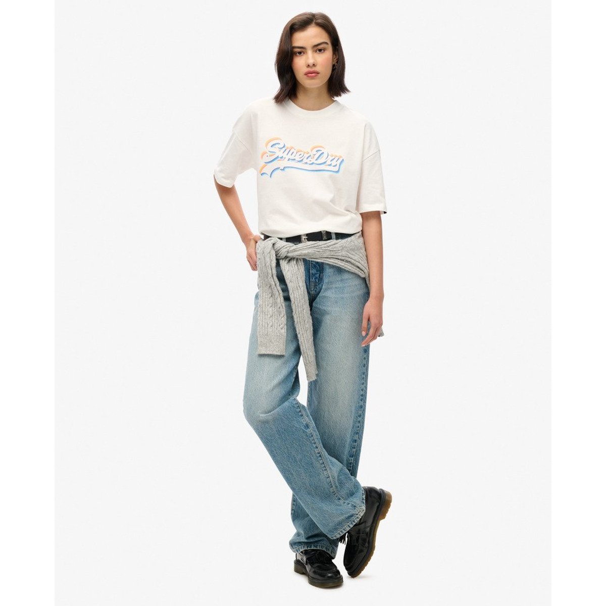 T-shirt Vintage Logo Rainbow blanc cassé, SUPERDRY