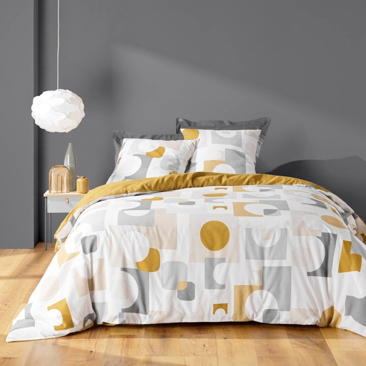 Housse de couette 240x220 + 2 taies GEOMELO ocre multicolore, DECORATIE