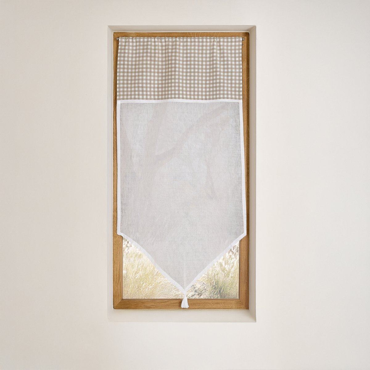 Vitrage coton à parement vichy et bas pointe - QABANE beige, HOME MAISON