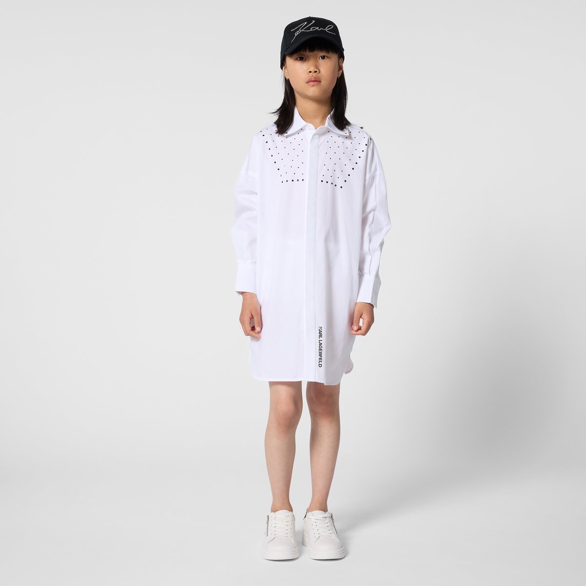 Robe chemise manches longues blanc, KARL LAGERFELD KIDS