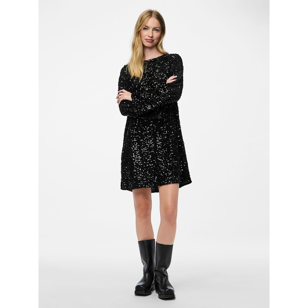 Sequin Dress with Bow Detail On Back black, PIECES