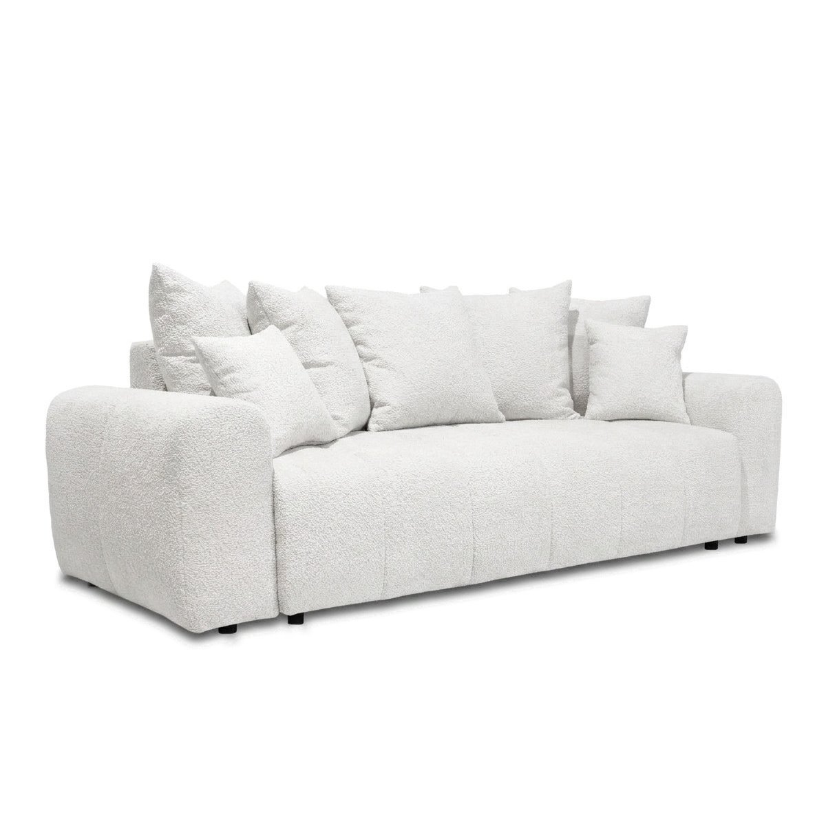 Canapé droit convertible 3 places en tissu bouclette, ROXELANE blanc, BOBOCHIC