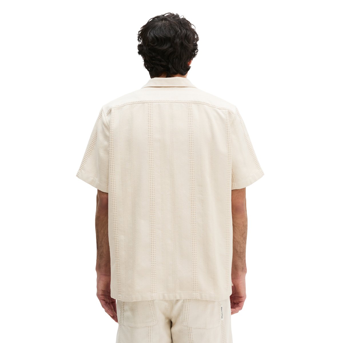 Chemise à manches courtes regular avec mélange de structures à rayures gris clair, MARC O'POLO