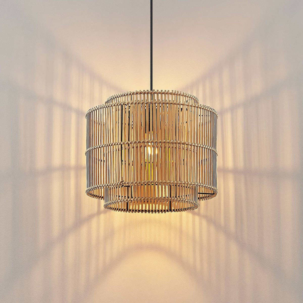 Suspension en bambou scandinave, Bridga bambou naturel, noir, LINDBY