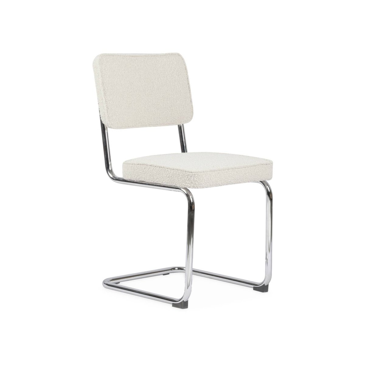 Chaise cantilever acier et bouclette texturée (lot de 2) MAJA blanc cassé, SWEEEK