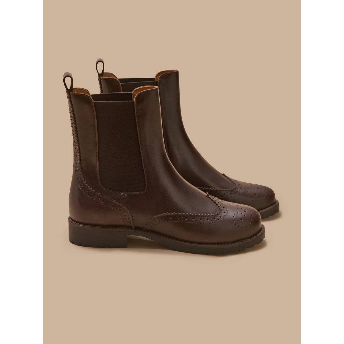 Boots chelsea cuir bout fleuri chocolat, CYRILLUS