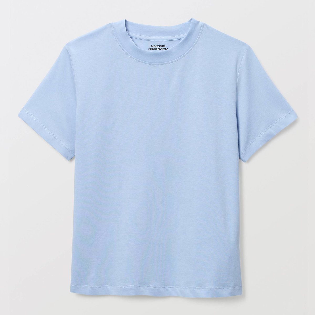 T-shirt col rond uni en coton bio GOTS celeste, MONOPRIX
