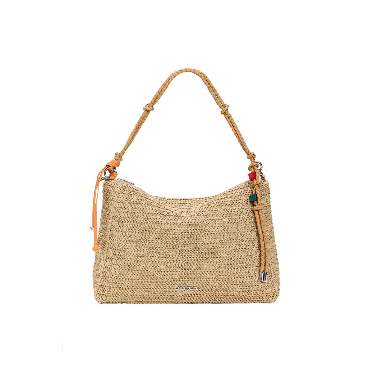 Grand sac en raphia charms blanc, DESIGUAL