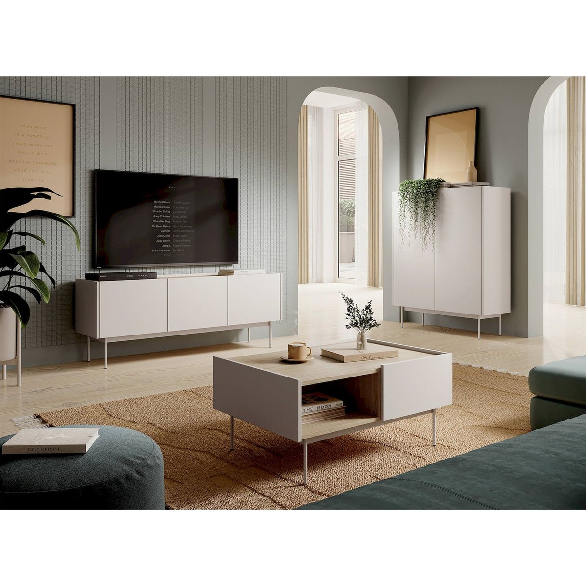 Table basse métal avec tiroirs COLOR brique et chêne linea, RECOLLECTION