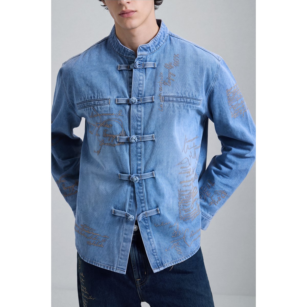 chemise en denim à manches longues bleu clair, DESIGUAL