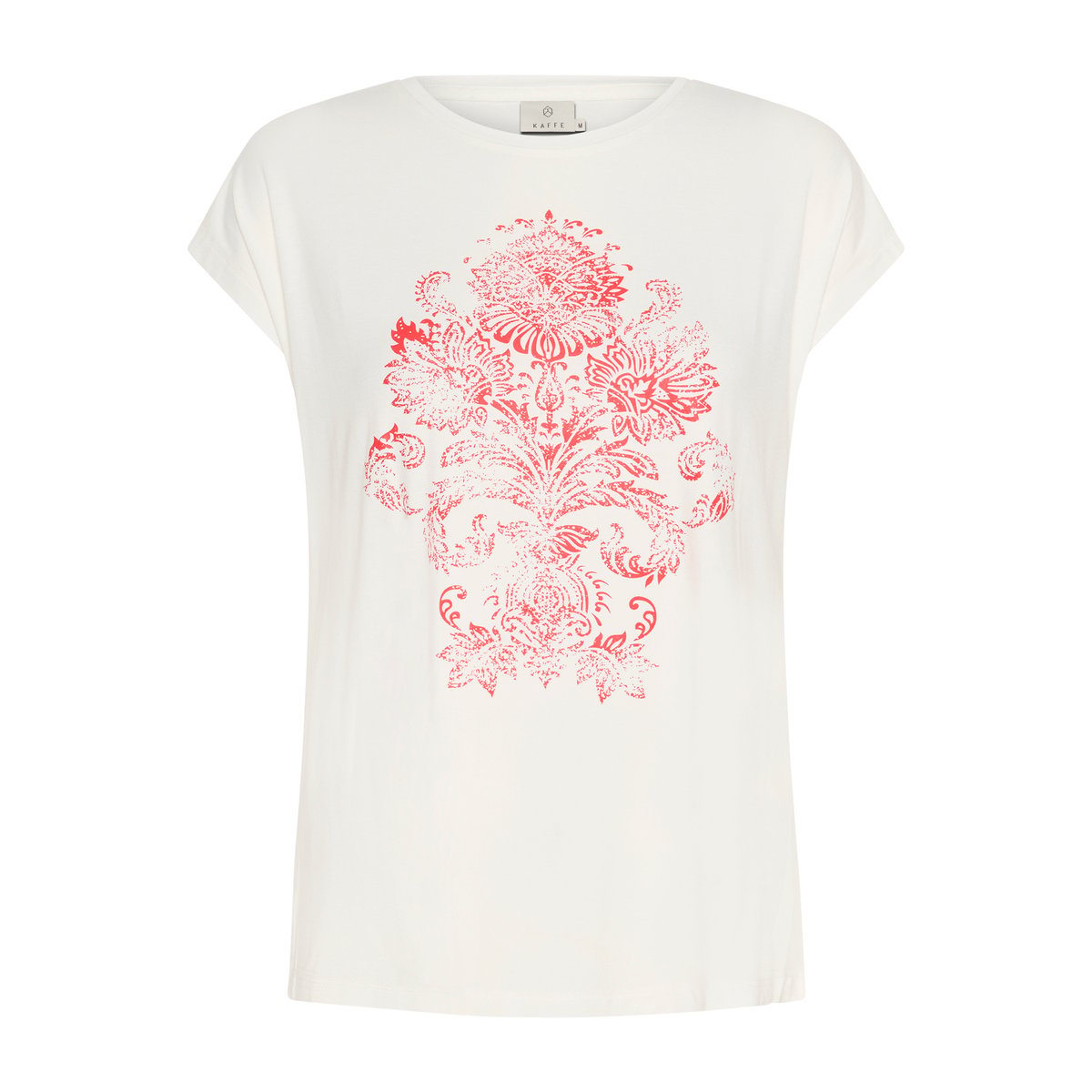 T-shirt blanc chalk/rouge imprimé, KAFFE