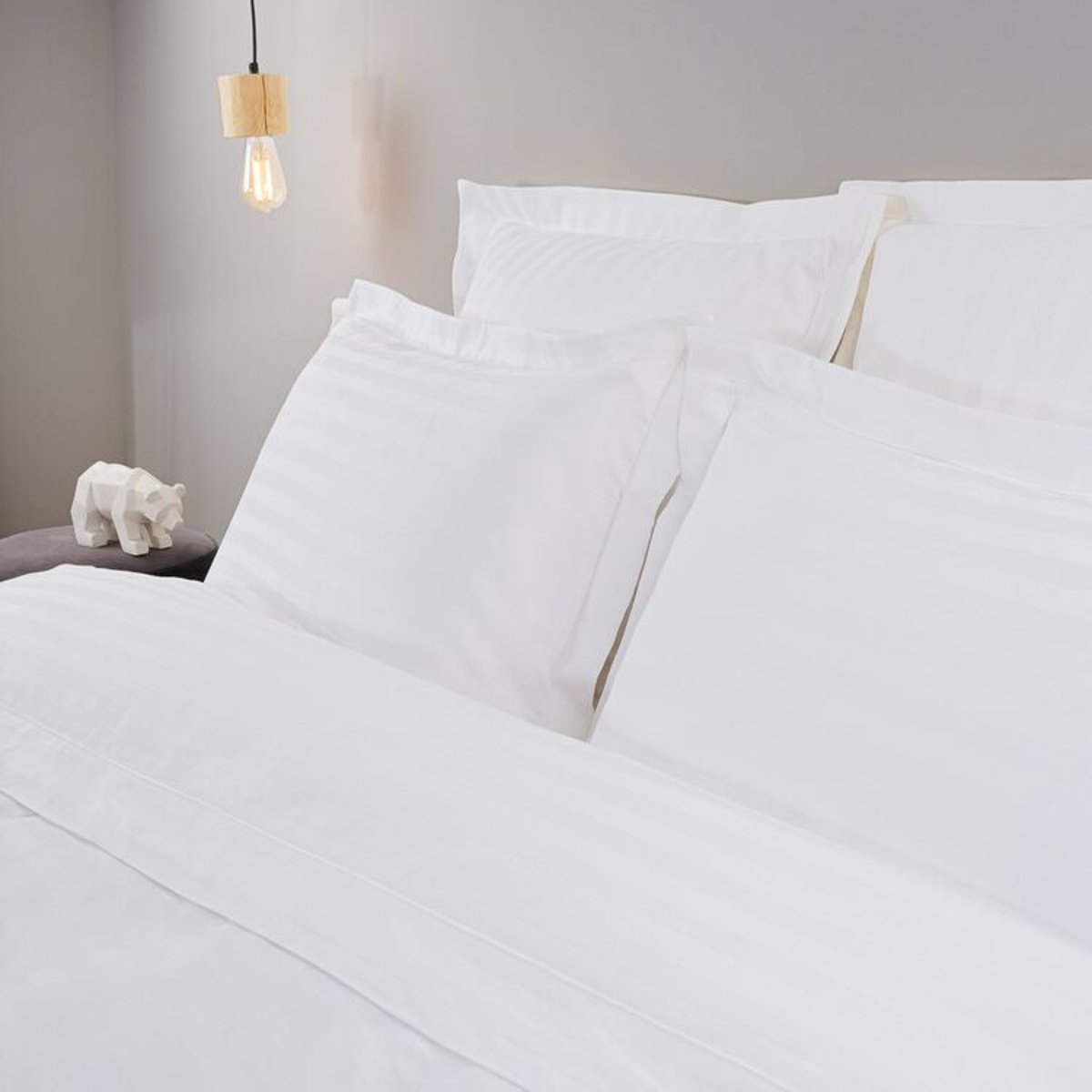 Drap housse en coton bande satin REVE blanc, LINANDELLE