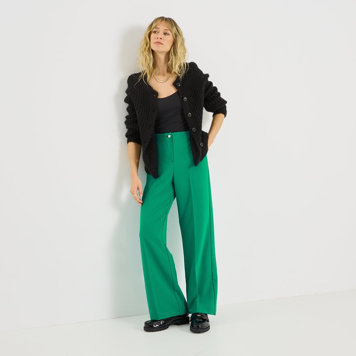 Pantalon large taille élastiquée vert, GRAIN DE MALICE