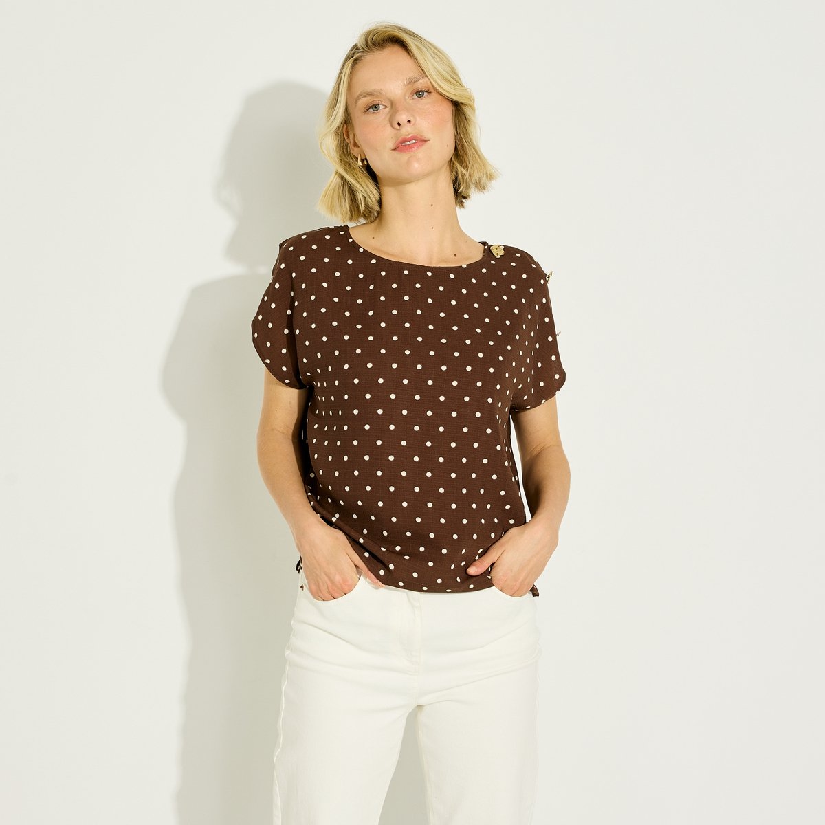 Blouse à imprimé pois marron, GRAIN DE MALICE