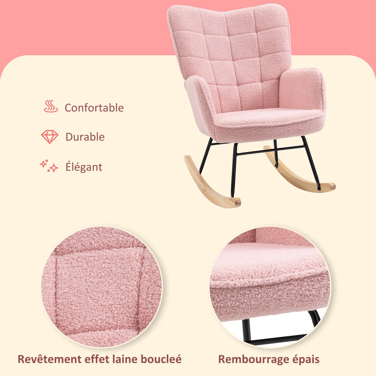 Fauteuil à bascule Imitation cachemire Rose rose, HOMCOM