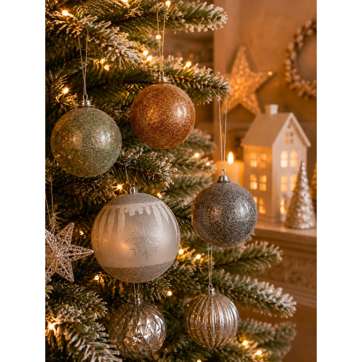 Boules de Noël Palace – 6 cm gris, EDEN
