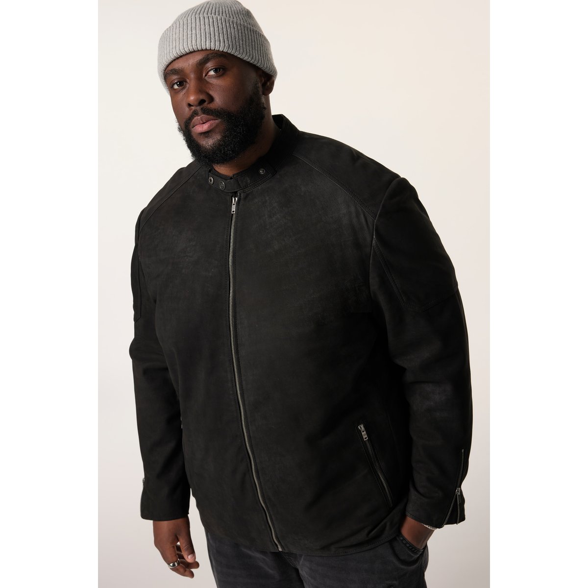 Veste de motard en cuir noir, STHUGE