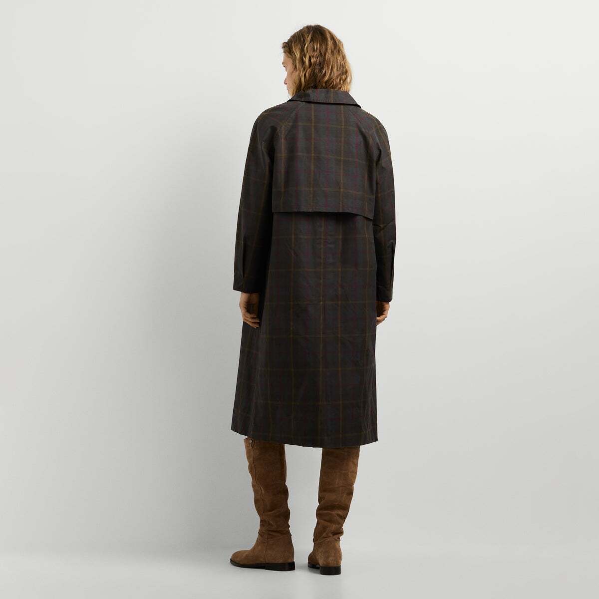 Trench-Coat Long À Carreaux vert kaki, PEPE JEANS