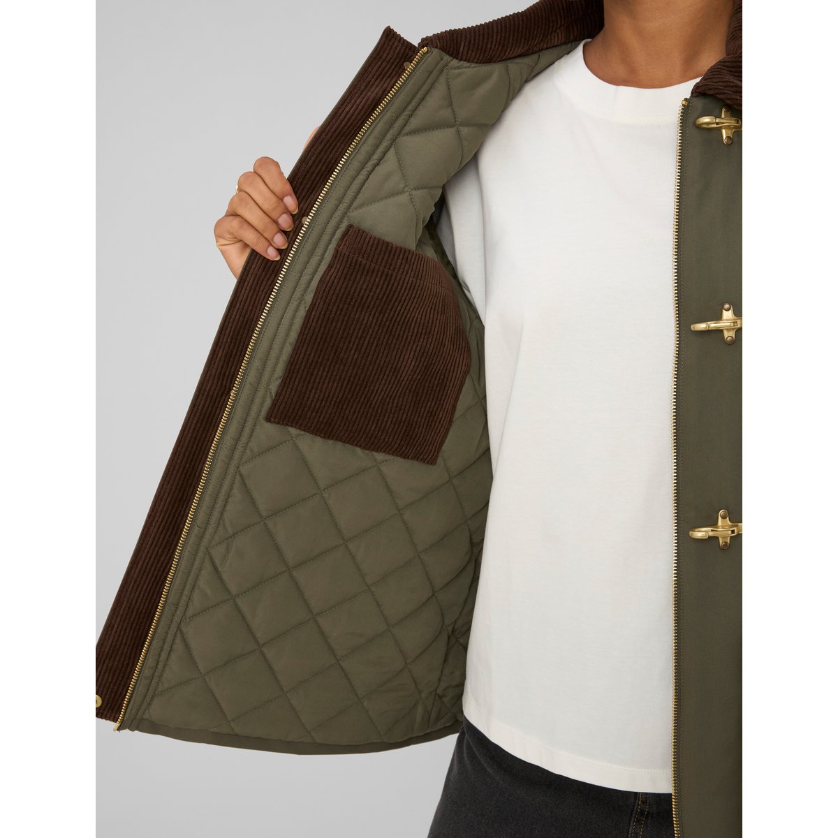 Veste avec col velours cotelé vert kaki, BZB