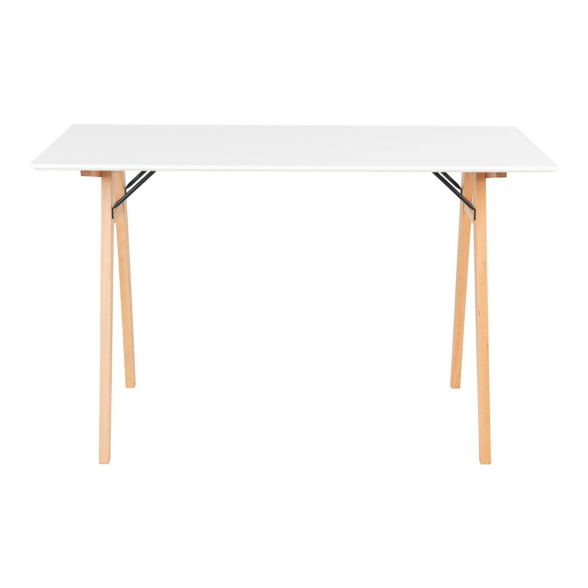 Bureau blanc moderne pieds bois style tréteau 120 cm OTTA blanc, PIER IMPORT