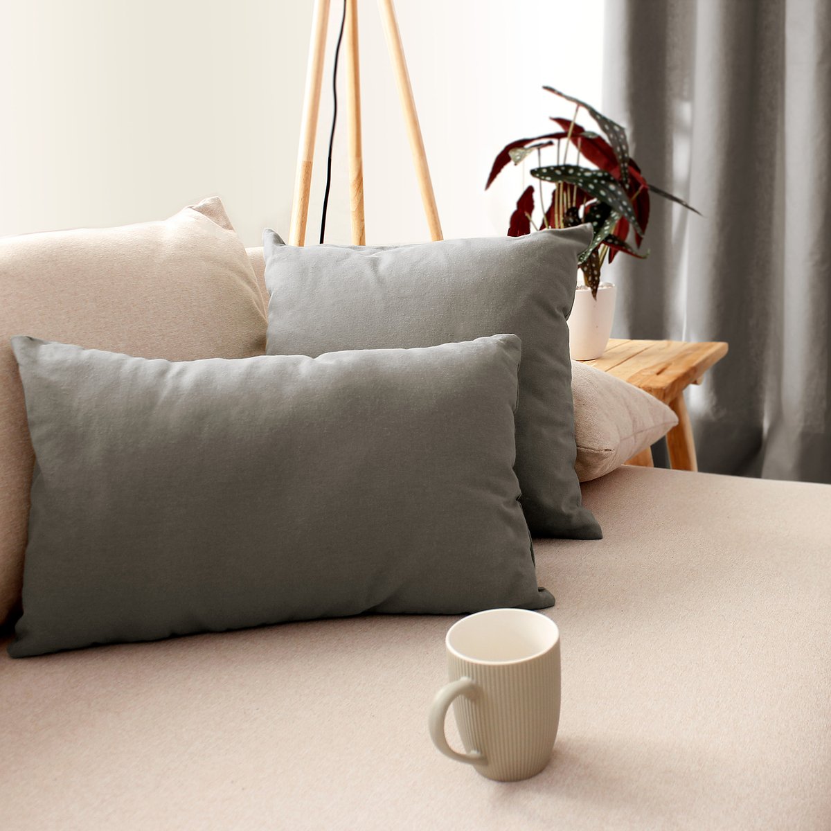 Coussin carré déhoussable en coton PANAMA gris foncé, TOILINUX